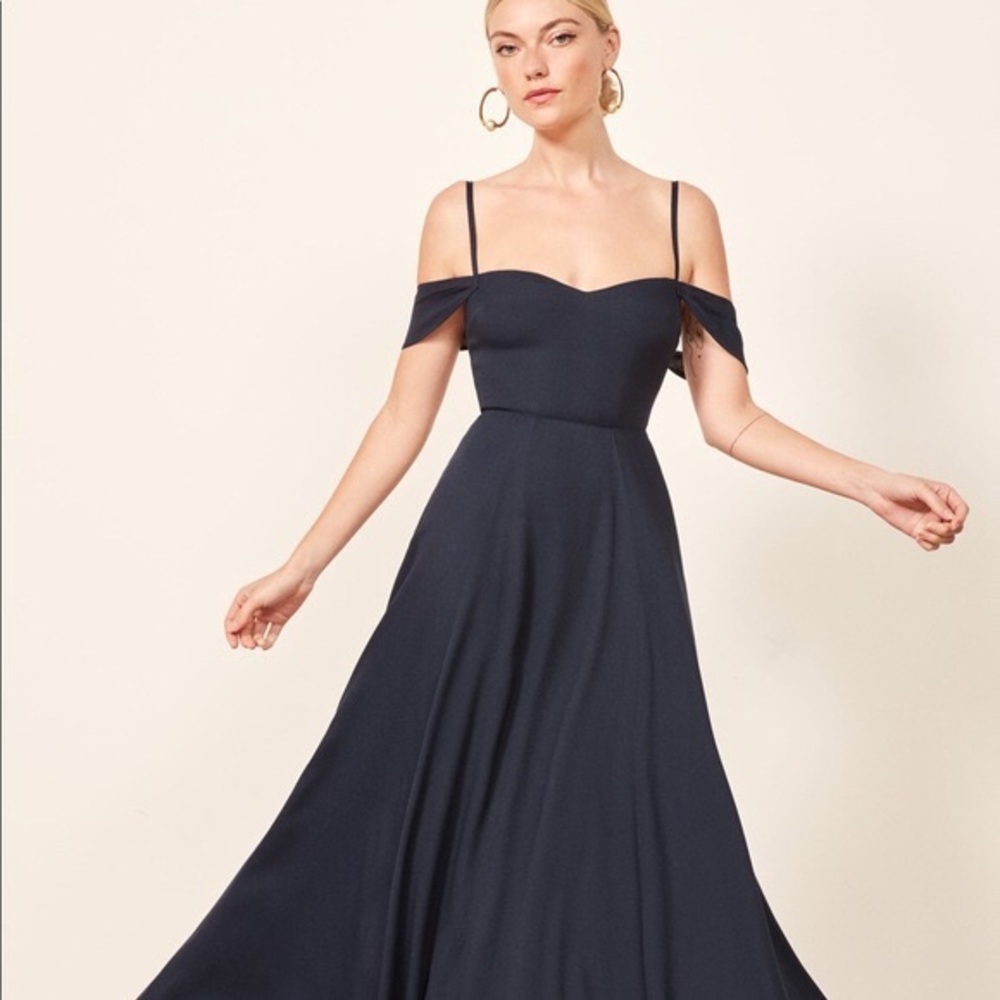 Reformation Midnight Blue Off-Shoulder Maxi Dress - Picture 2 of 7